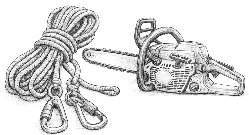 illustration tronçonneuse et cordage